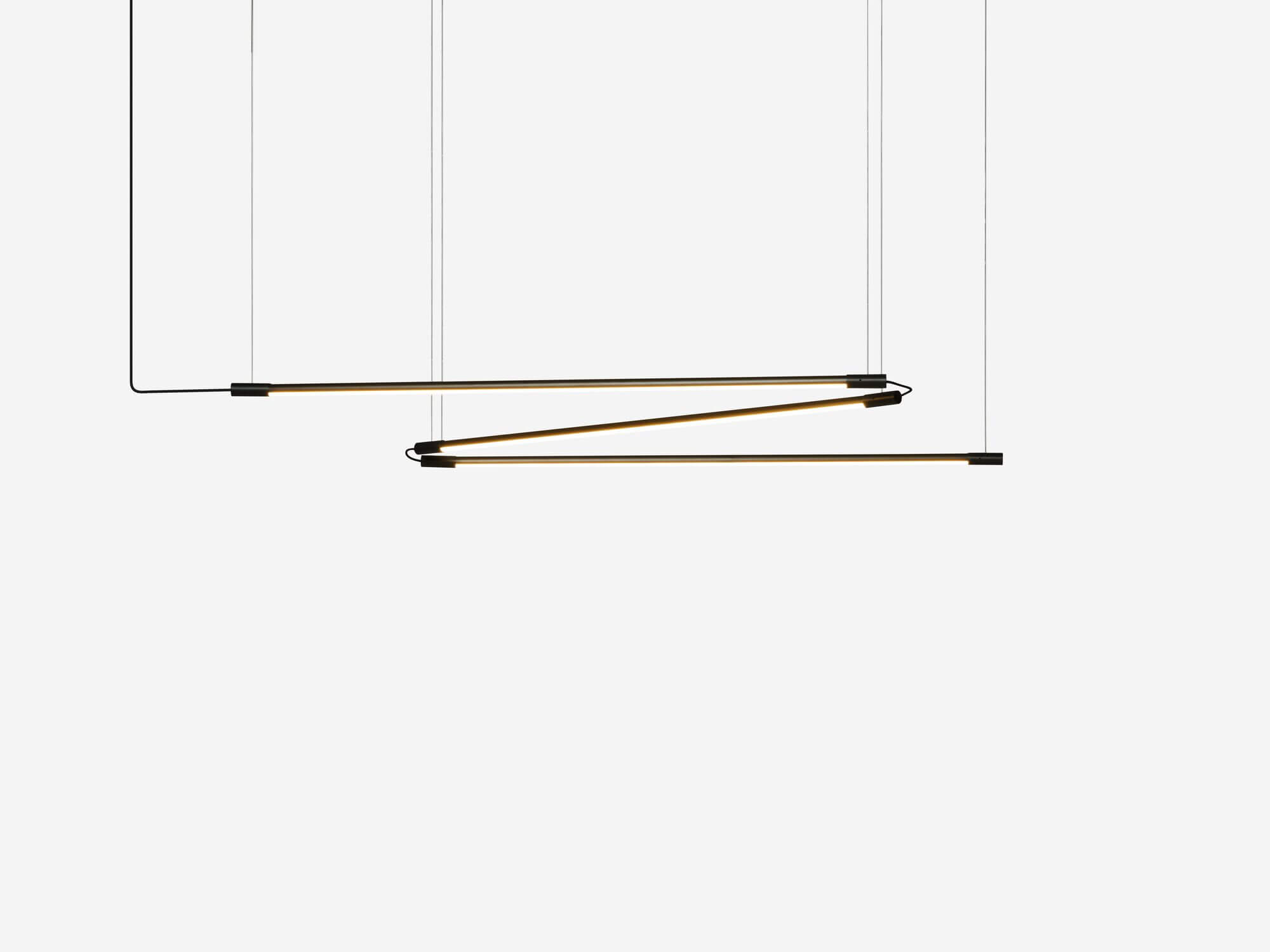 Curving slim black pendant lamp front view
